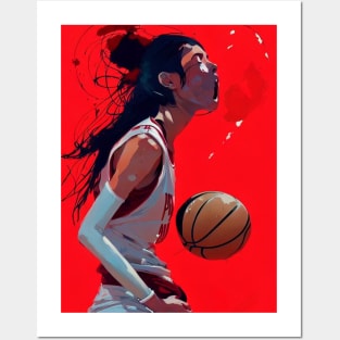 Painting Woman Dribbling Basketball Posters and Art